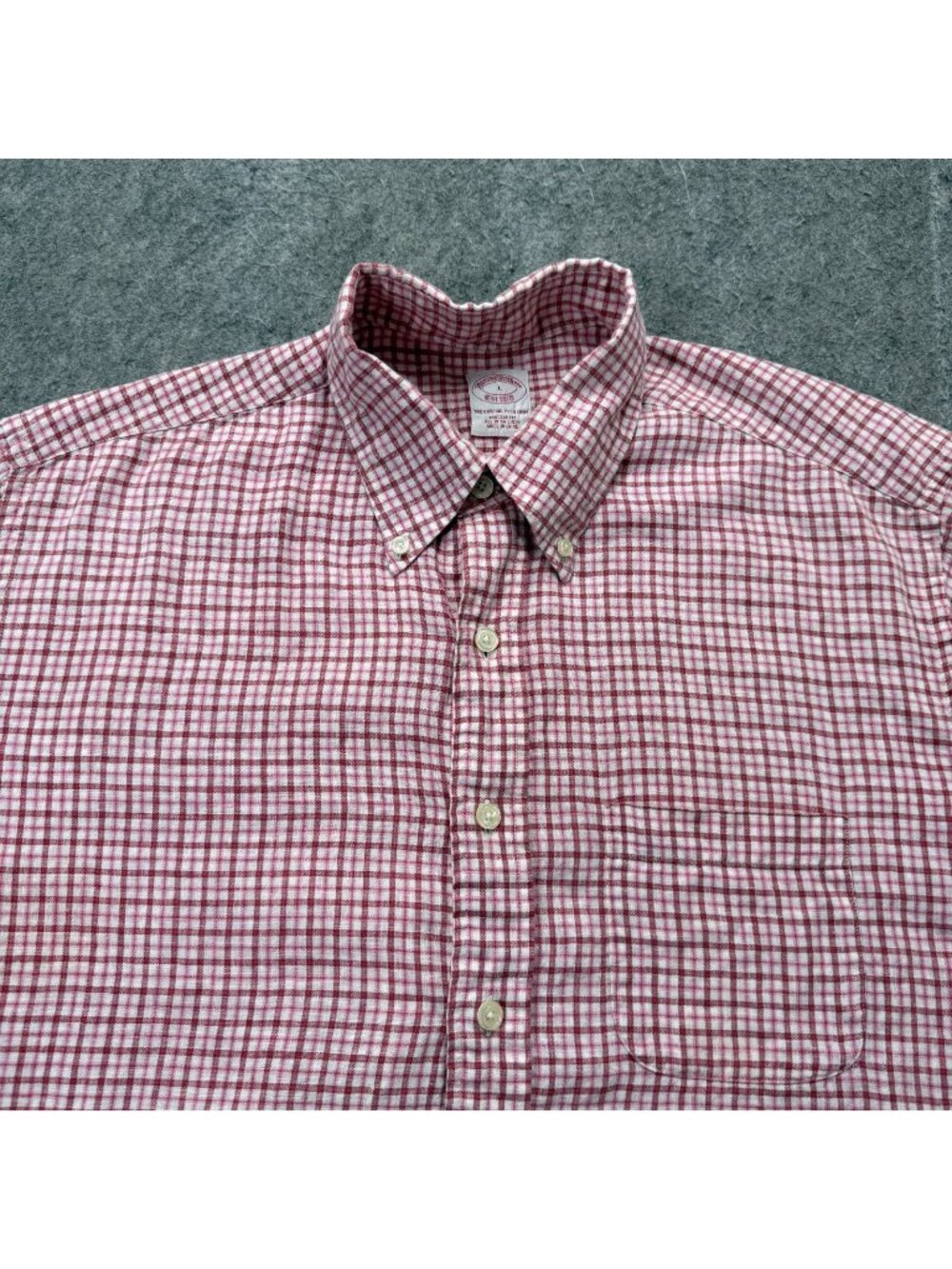 Brooks Brothers Irish Linen Shirt Men L Red White Plaid Button-Down